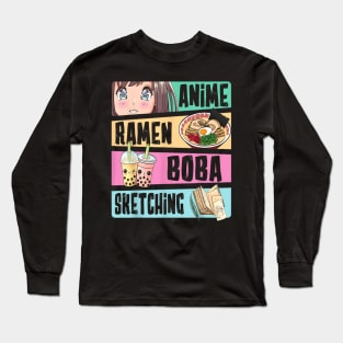 Anime Ramen Boba Sketching Kawaii Anime Lover Merch Gift Long Sleeve T-Shirt